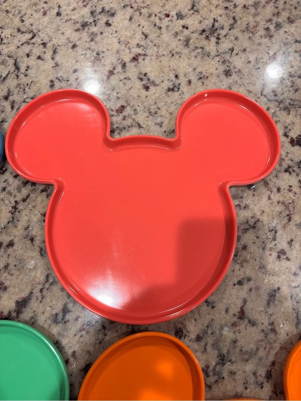 Disney Colorful Mickey-Shaped Melamine Plates — Blue, Red, Green, Orange
